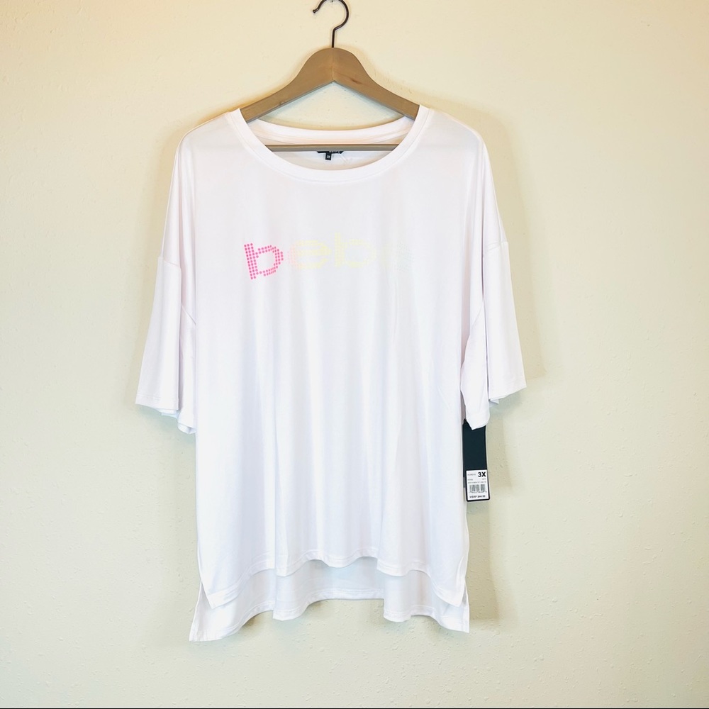 BEBE Sport Plus Size Rainbow Logo White Tee Size 3X NWT